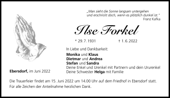 Traueranzeige von Ilse Forkel von Neue Presse Coburg