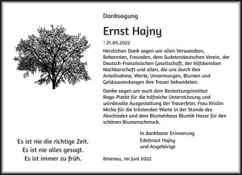 Traueranzeige von Ernst Hajnu von Südthüringer Presse