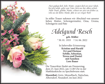 Traueranzeige von Adelgund Resch von Südthüringer Presse