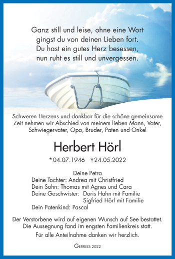 Traueranzeige von Herbert Hörl von Frankenpost