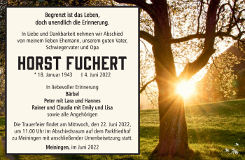 Traueranzeige von Horst Fuchert von Südthüringer Presse