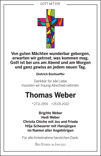Traueranzeige von Thomas Weber von Frankenpost