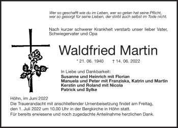 Traueranzeige von Waldfried Martin von Neue Presse Coburg
