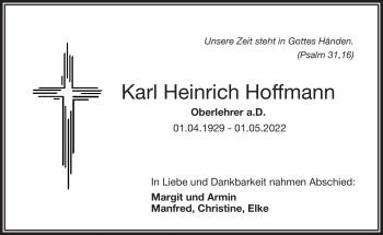 Traueranzeige von Karl Heinrich Hoffmann von Frankenpost