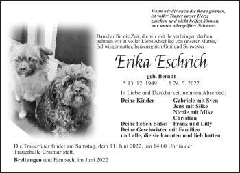 Traueranzeige von Erika Eschrich von Südthüringer Presse