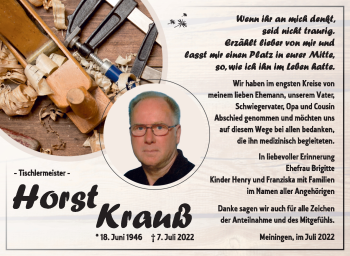 Traueranzeige von Horst Krauß von Südthüringer Presse