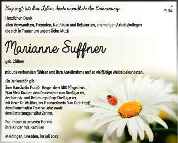 Traueranzeige von Marianne Suffner von Südthüringer Presse