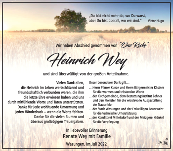 Traueranzeige von Heinrich Wey von Südthüringer Presse