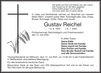 Traueranzeige von Gustav Reichel von Frankenpost