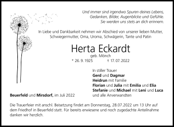 Traueranzeige von Herta Eckardt von Neue Presse Coburg