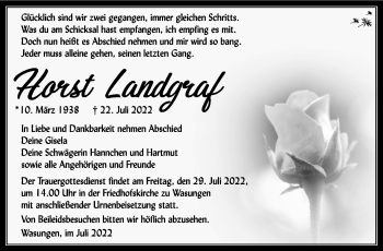 Traueranzeige von Horst Landgraf von Südthüringer Presse
