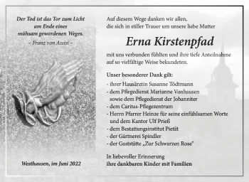 Traueranzeige von Erna Kirstenpfad von Südthüringer Presse