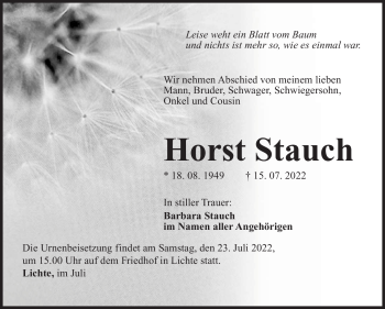 Traueranzeige von Horst Stauch von Südthüringer Presse