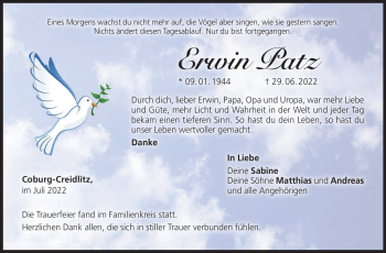 Traueranzeige von Erwin Patz von Neue Presse Coburg