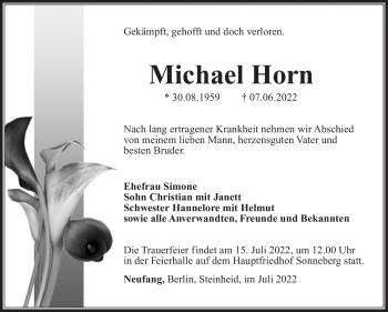 Traueranzeige von Michael Horn von Südthüringer Presse