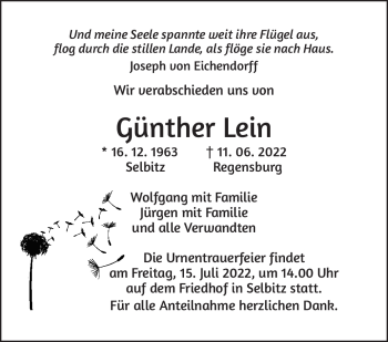 Traueranzeige von Günther Lein von Frankenpost