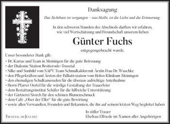 Traueranzeige von Günter Fuchs von Südthüringer Presse