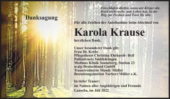 Traueranzeige von Karola Krause von Südthüringer Presse