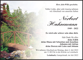 Traueranzeige von Norbert Hahnemann von Südthüringer Presse