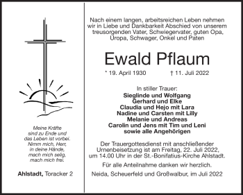 Traueranzeige von Ewald Pflaum von Südthüringer Presse