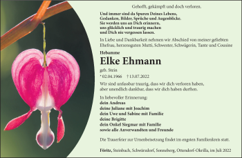 Traueranzeige von Elke Ehmann von Südthüringer Presse