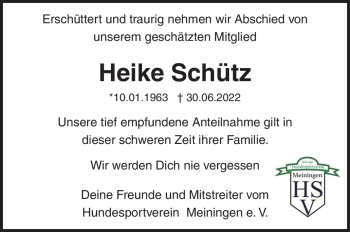Traueranzeige von Heike Schütz von Südthüringer Presse