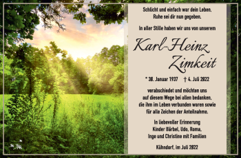 Traueranzeige von Karl-Heinz Zimkeit von Südthüringer Presse