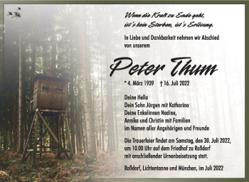 Traueranzeige von Peter Thum von Südthüringer Presse
