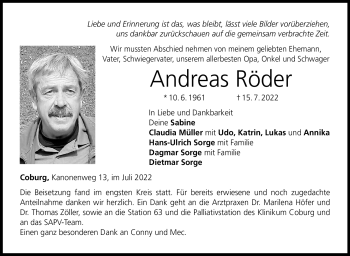 Traueranzeige von Andreas Röder von Neue Presse Coburg