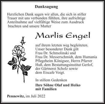 Traueranzeige von Marlis Engel von Südthüringer Presse