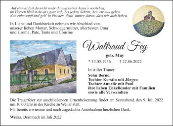 Traueranzeige von Waltraud Fey von Südthüringer Presse