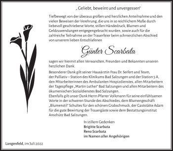 Traueranzeige von Günter Scarbata von Südthüringer Presse