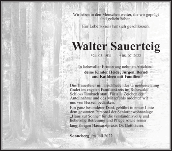 Traueranzeige von Walter Sauerteig von Südthüringer Presse