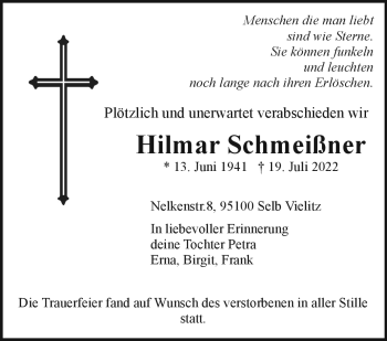 Traueranzeige von Hilmar Schmeißner von Frankenpost