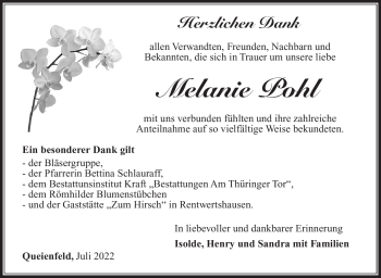 Traueranzeige von Melanie Pohl von Südthüringer Presse