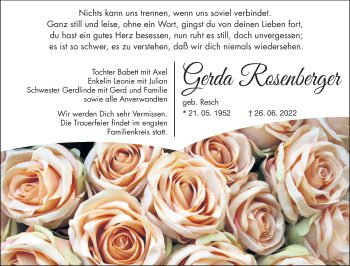 Traueranzeige von Gerda Rosenberger von Südthüringer Presse