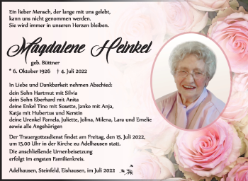 Traueranzeige von Magdalene Henkel von Südthüringer Presse