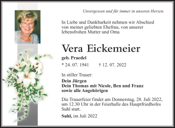 Traueranzeige von Vera Eckemeier von Südthüringer Presse