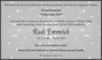 Traueranzeige von Rudi Emmrich von Südthüringer Presse
