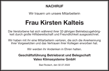 Traueranzeige von Kirsten Kalteis von Neue Presse Coburg