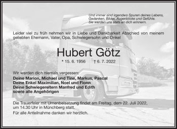Traueranzeige von Hubert Götz von Frankenpost