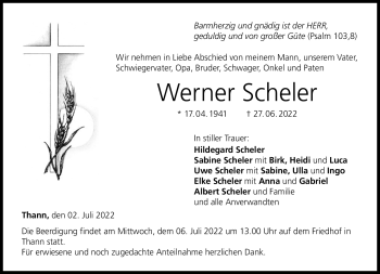 Traueranzeige von Werner Scheler von Neue Presse Coburg