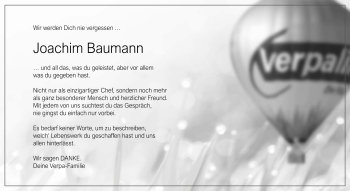 Traueranzeige von Joachim Baumann von Neue Presse Coburg
