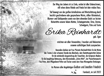 Traueranzeige von Erika Reinhardt von Südthüringer Presse