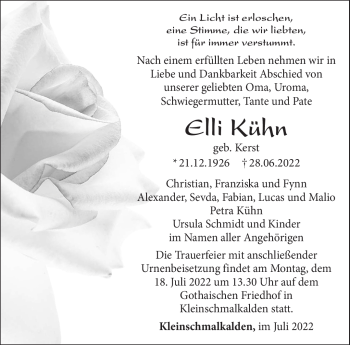 Traueranzeige von Elli Kühn von Südthüringer Presse