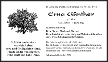Traueranzeige von Erna Günther von Südthüringer Presse