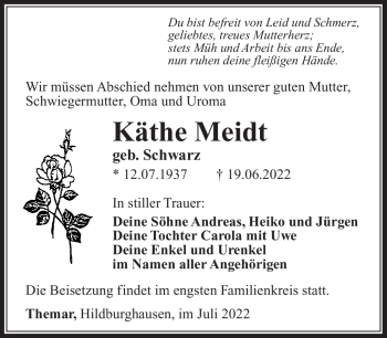 Traueranzeige von Käthe Meidt von Südthüringer Presse