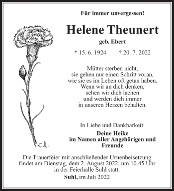 Traueranzeige von Helene Theunert von Südthüringer Presse