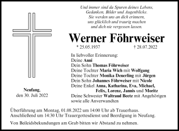 Traueranzeige von Werner Föhrweiser von Neue Presse Coburg