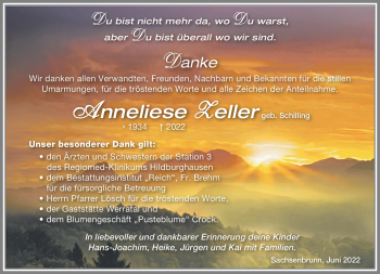Traueranzeige von Anneliese Keller von Südthüringer Presse
